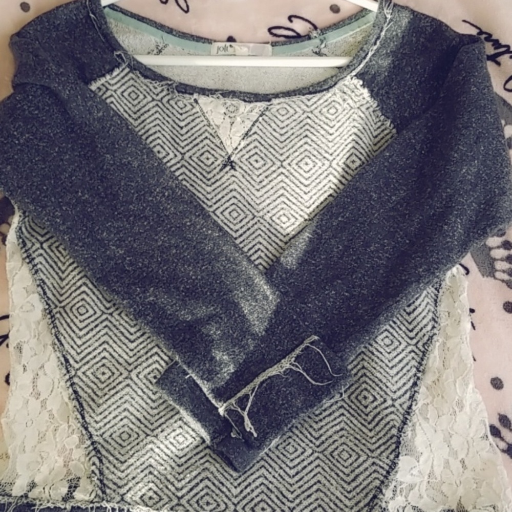 Jolt Women's Crop Sweater With Lace And Frills